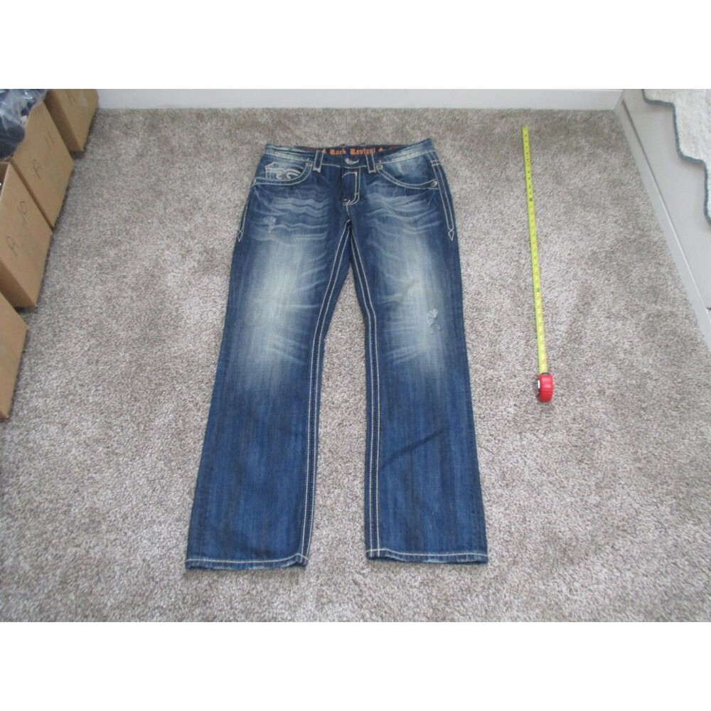 Rock Revival helmut straight Jeans mens 34x32 Big pocket embroidered